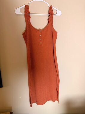 Lily White Rust Ribbed Tank Dress with Ruffle Straps